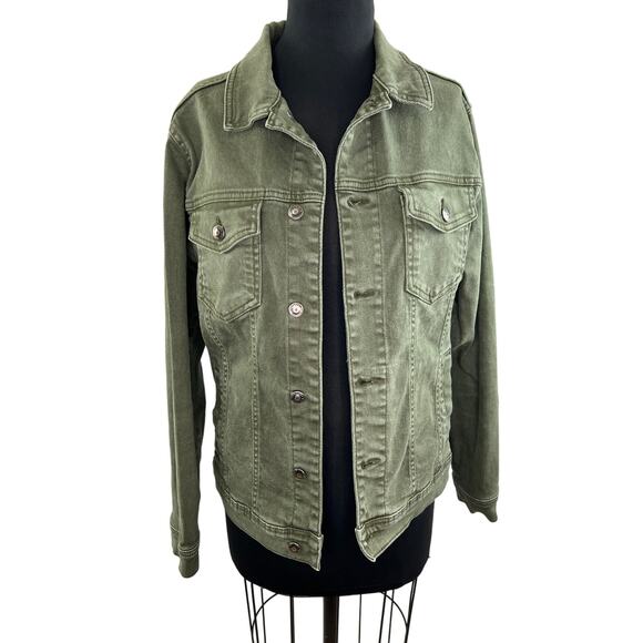 ZARA Olive Green Long Sleeve Button-Down Collared Patch Pocket Jacket Size M - Picture 1 of 8